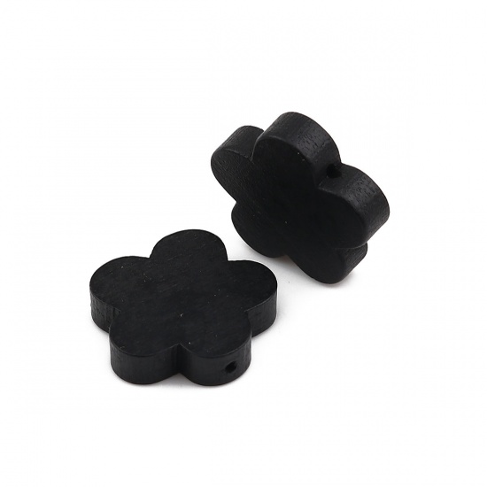 Picture of Wood Spacer Beads Plum Blossom Black About 20mm x19mm - 20mm x18mm, Hole: Approx 1.1mm, 30 PCs