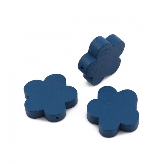 Immagine di Legno Separatori Perline Fiore della Prugna Blu 20mm x 19mm - 20mm x 18mm, Foro: Circa 1.1mm, 30 Pz