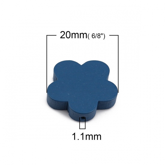 Picture of Wood Spacer Beads Plum Blossom Blue About 20mm x19mm - 20mm x18mm, Hole: Approx 1.1mm, 30 PCs