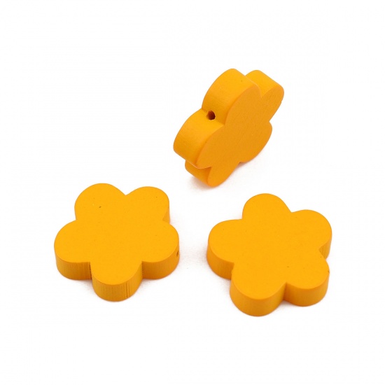 Picture of Wood Spacer Beads Plum Blossom Yellow About 20mm x19mm - 20mm x18mm, Hole: Approx 1.1mm, 30 PCs