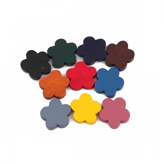 Picture of Wood Spacer Beads Plum Blossom Yellow About 20mm x19mm - 20mm x18mm, Hole: Approx 1.1mm, 30 PCs