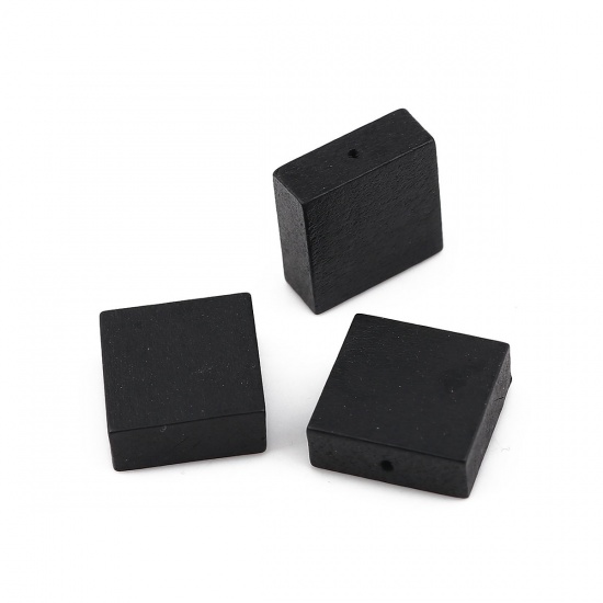 Picture of Wood Spacer Beads Square Black About 15mm x15mm - 15mm x14mm, Hole: Approx 1.1mm, 30 PCs