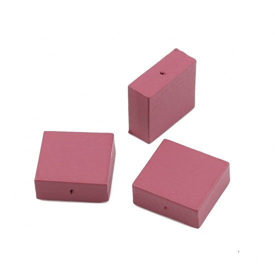 Picture of Wood Spacer Beads Square Dark Pink About 15mm x15mm - 15mm x14mm, Hole: Approx 1.1mm, 30 PCs