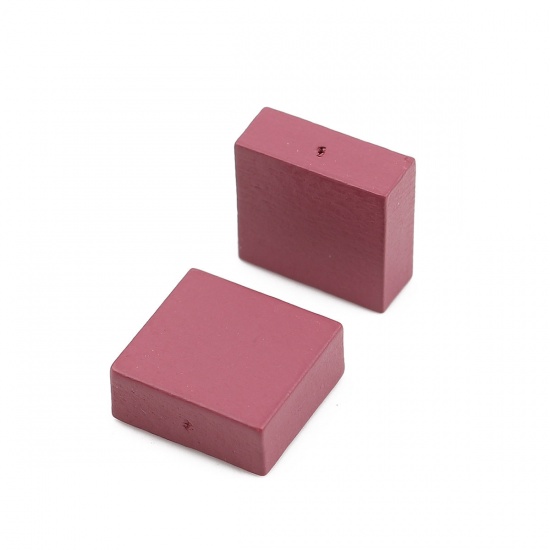 ウッド ビーズ 正方形 暗いピンク 約 15mm x 15mm - 15mm x 14mm、 穴：約 1.1mm、 30 個 の画像