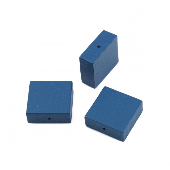 Picture of Wood Spacer Beads Square Blue About 15mm x15mm - 15mm x14mm, Hole: Approx 1.1mm, 30 PCs