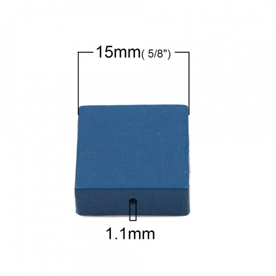 ウッド ビーズ 正方形 青 約 15mm x 15mm - 15mm x 14mm、 穴：約 1.1mm、 30 個 の画像