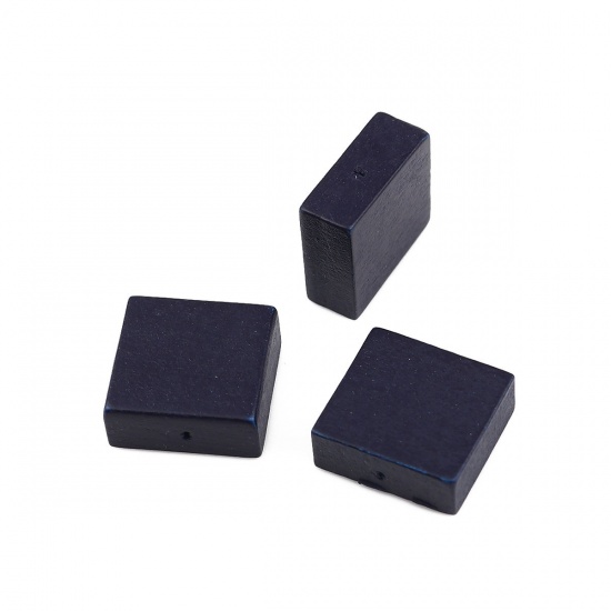 Picture of Wood Spacer Beads Square Blue Black About 15mm x15mm - 15mm x14mm, Hole: Approx 1.1mm, 30 PCs