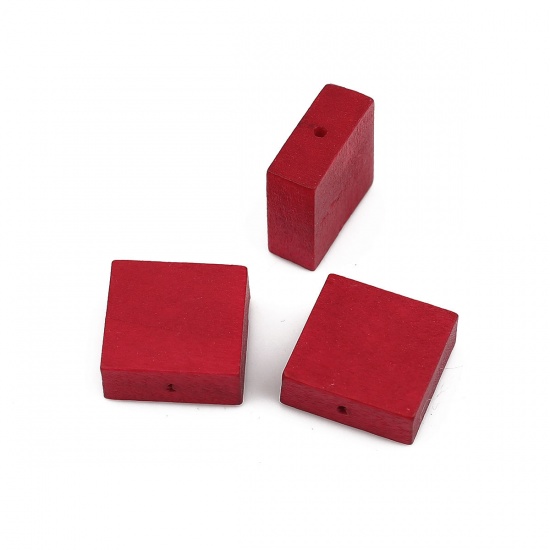 Picture of Wood Spacer Beads Square Red About 15mm x15mm - 15mm x14mm, Hole: Approx 1.1mm, 30 PCs