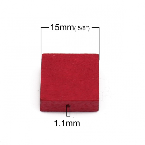 ウッド ビーズ 正方形 赤 約 15mm x 15mm - 15mm x 14mm、 穴：約 1.1mm、 30 個 の画像