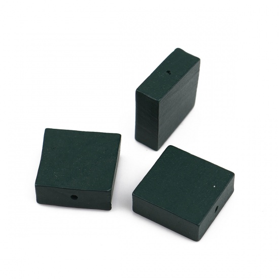 Picture of Wood Spacer Beads Square Dark Green About 15mm x15mm - 15mm x14mm, Hole: Approx 1.1mm, 30 PCs