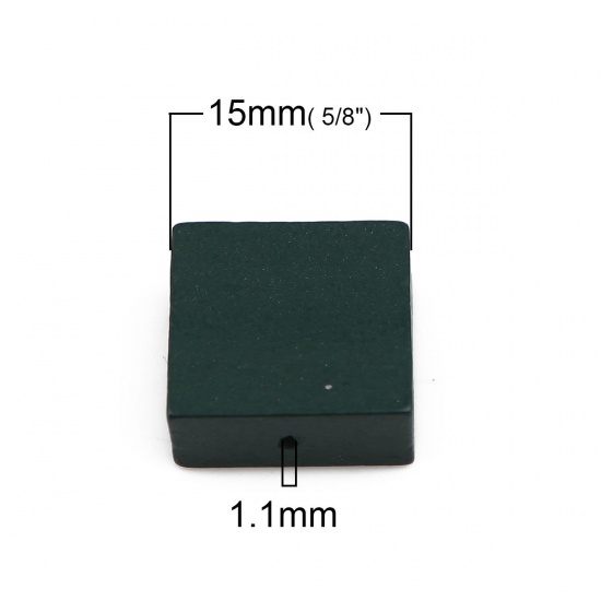 ウッド ビーズ 正方形 濃緑 約 15mm x 15mm - 15mm x 14mm、 穴：約 1.1mm、 30 個 の画像