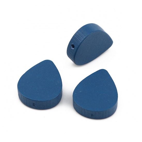 Picture of Wood Spacer Beads Drop Blue About 19mm x 16mm, Hole: Approx 1.1mm, 30 PCs