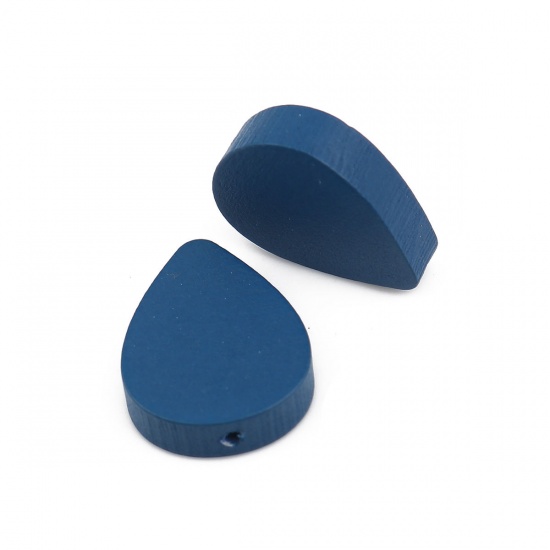 Picture of Wood Spacer Beads Drop Blue About 19mm x 16mm, Hole: Approx 1.1mm, 30 PCs