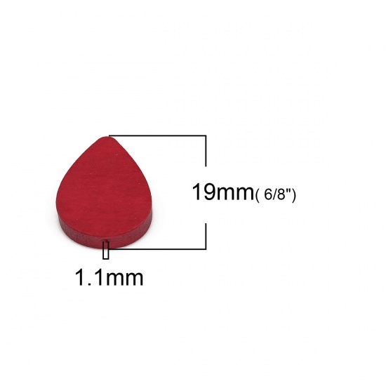 ウッド ビーズ 滴 ドロップ 赤 約 19mm x 16mm、 穴：約 1.1mm、 30 個 の画像