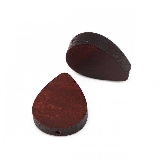 Picture of Wood Spacer Beads Drop Dark Coffee About 19mm x 16mm, Hole: Approx 1.1mm, 30 PCs