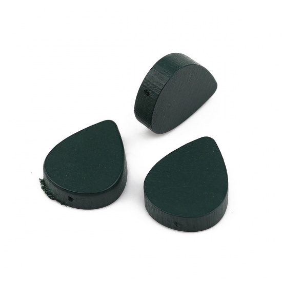 Picture of Wood Spacer Beads Drop Dark Green About 19mm x 16mm, Hole: Approx 1.1mm, 30 PCs