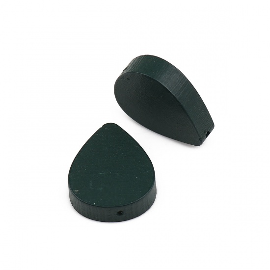 Immagine di Legno Separatori Perline Goccia Verde Scuro 19mm x 16mm, Foro: Circa 1.1mm, 30 Pz