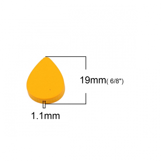 ウッド ビーズ 滴 ドロップ 黄色 約 19mm x 16mm、 穴：約 1.1mm、 30 個 の画像
