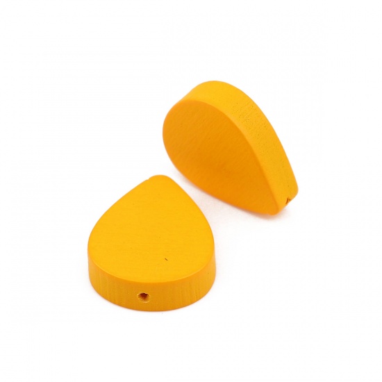 ウッド ビーズ 滴 ドロップ 黄色 約 19mm x 16mm、 穴：約 1.1mm、 30 個 の画像