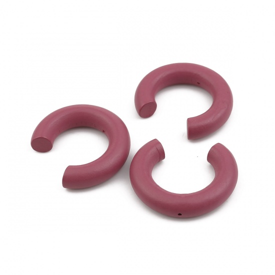 Picture of Wood Spacer Beads C Shape Dark Pink About 3.8cm x3.2cm - 3.5cm x3.1cm, Hole: Approx 0.9mm, 10 PCs