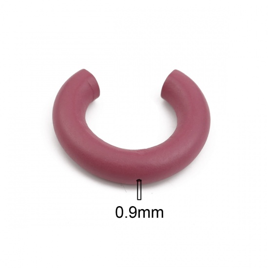 Picture of Wood Spacer Beads C Shape Dark Pink About 3.8cm x3.2cm - 3.5cm x3.1cm, Hole: Approx 0.9mm, 10 PCs