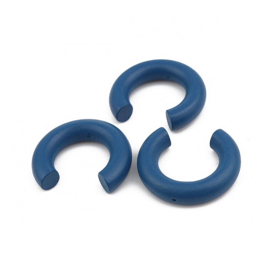 Picture of Wood Spacer Beads C Shape Blue About 3.8cm x3.2cm - 3.5cm x3.1cm, Hole: Approx 0.9mm, 10 PCs