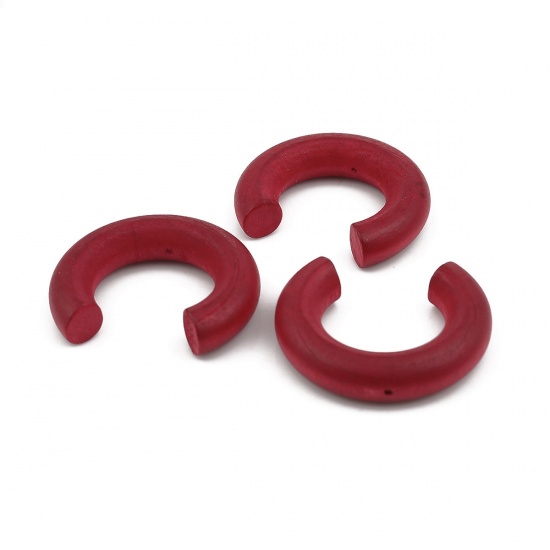 Picture of Wood Spacer Beads C Shape Red About 3.8cm x3.2cm - 3.5cm x3.1cm, Hole: Approx 0.9mm, 10 PCs