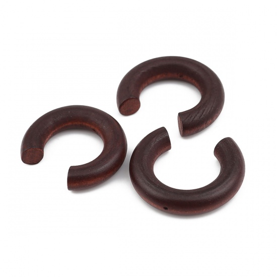 Picture of Wood Spacer Beads C Shape Dark Coffee About 3.8cm x3.2cm - 3.5cm x3.1cm, Hole: Approx 0.9mm, 10 PCs