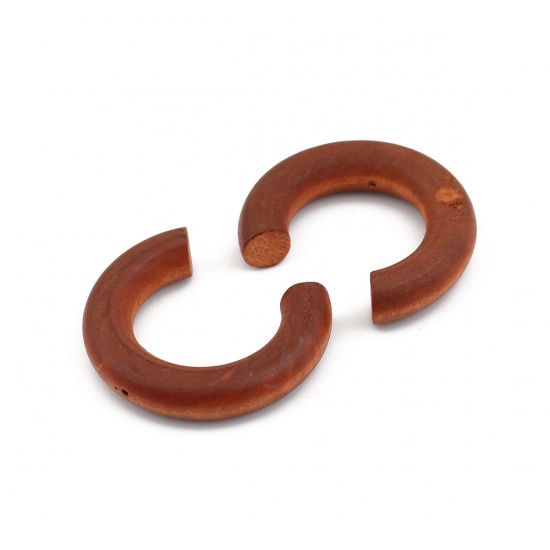 Picture of Wood Spacer Beads C Shape Light Coffee About 3.8cm x3.2cm - 3.5cm x3.1cm, Hole: Approx 0.9mm, 10 PCs