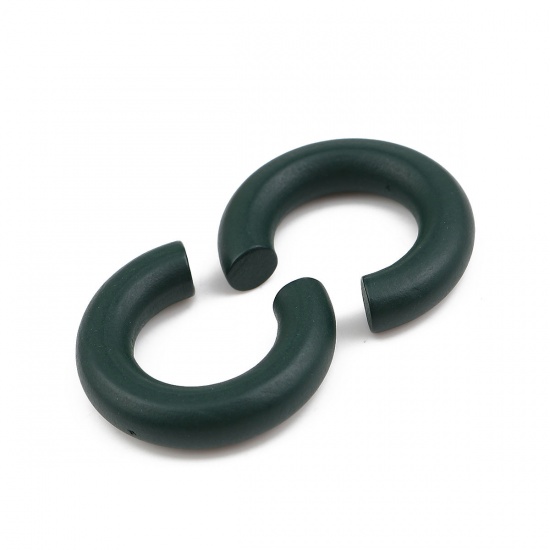 Picture of Wood Spacer Beads C Shape Dark Green About 3.8cm x3.2cm - 3.5cm x3.1cm, Hole: Approx 0.9mm, 10 PCs