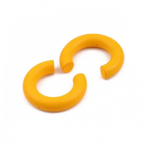 Picture of Wood Spacer Beads C Shape Yellow About 3.8cm x3.2cm - 3.5cm x3.1cm, Hole: Approx 0.9mm, 10 PCs
