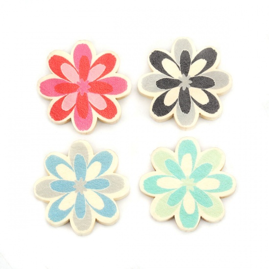 Picture of Wood Spacer Beads Flower Gray About 29mm x 29mm, Hole: Approx 2.2mm, 10 PCs