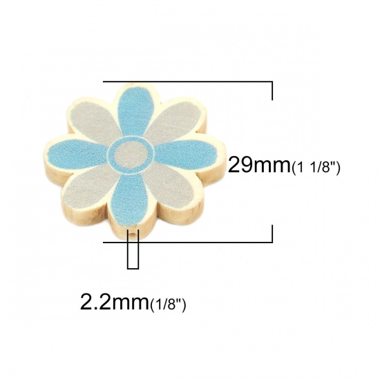 Picture of Wood Spacer Beads Flower Blue About 29mm x 29mm, Hole: Approx 2.2mm, 10 PCs