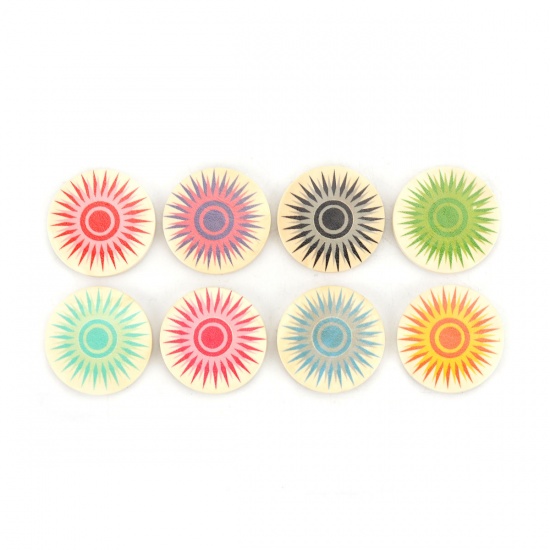Immagine di Legno Separatori Perline Tondo Piatto Verde Sole Disegno Circa: 30mm Dia, Foro: Circa 2.2mm, 10 Pz
