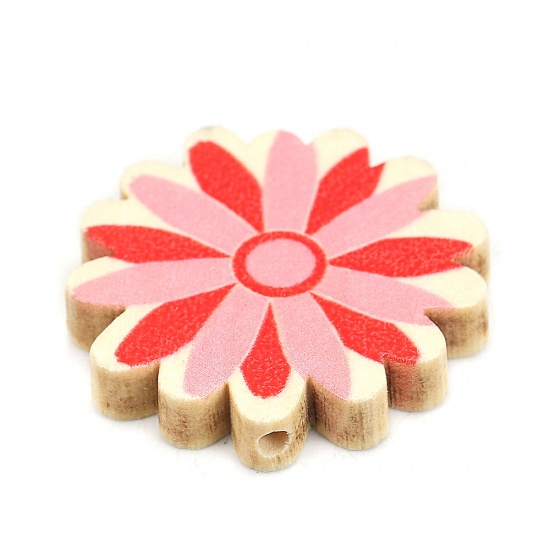Picture of Wood Spacer Beads Flower Red About 30mm x 29mm, Hole: Approx 2.2mm, 10 PCs
