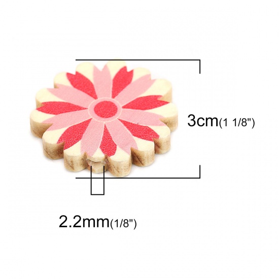 Picture of Wood Spacer Beads Flower Red About 30mm x 29mm, Hole: Approx 2.2mm, 10 PCs