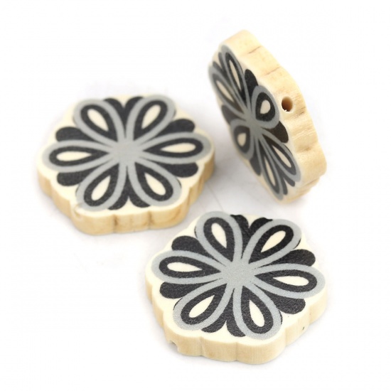 Picture of Wood Spacer Beads Flower Black About 28mm x 26mm, Hole: Approx 2mm, 10 PCs