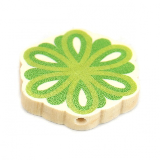Picture of Wood Spacer Beads Flower Green About 28mm x 26mm, Hole: Approx 2mm, 10 PCs
