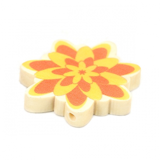 Picture of Wood Spacer Beads Flower Orange About 30mm x 29mm, Hole: Approx 1.9mm, 10 PCs