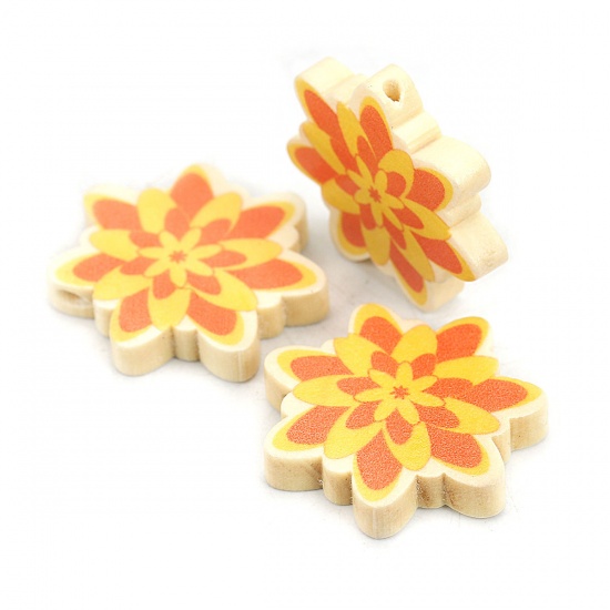 Picture of Wood Spacer Beads Flower Orange About 30mm x 29mm, Hole: Approx 1.9mm, 10 PCs