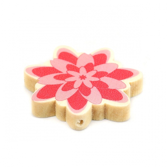 Picture of Wood Spacer Beads Flower Red About 30mm x 29mm, Hole: Approx 1.9mm, 10 PCs