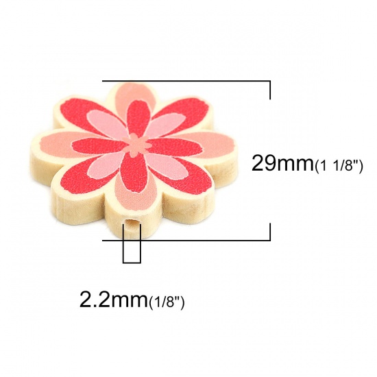 Picture of Wood Spacer Beads Flower Fuchsia About 29mm x 29mm, Hole: Approx 2.2mm, 10 PCs