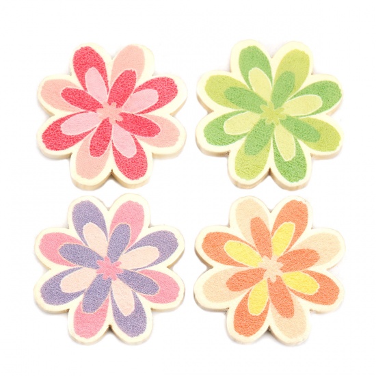 Picture of Wood Spacer Beads Flower Fuchsia About 29mm x 29mm, Hole: Approx 2.2mm, 10 PCs