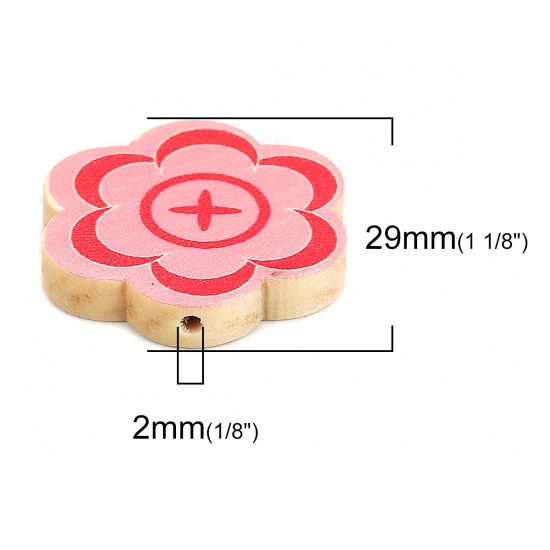 Picture of Wood Spacer Beads Flower Red About 29mm x 28mm, Hole: Approx 2mm, 10 PCs