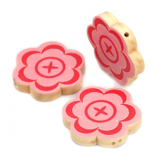 Picture of Wood Spacer Beads Flower Red About 29mm x 28mm, Hole: Approx 2mm, 10 PCs