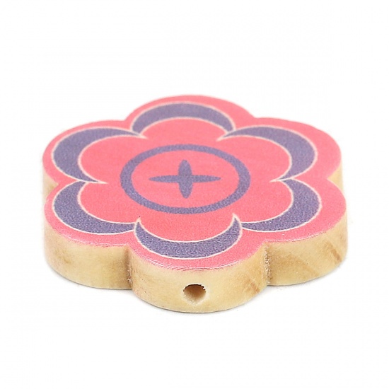 Picture of Wood Spacer Beads Flower Pink About 29mm x 28mm, Hole: Approx 2mm, 10 PCs