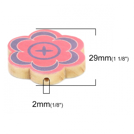 Immagine di Legno Separatori Perline Fiore Rosa 29mm x 28mm, Foro: Circa 2mm, 10 Pz