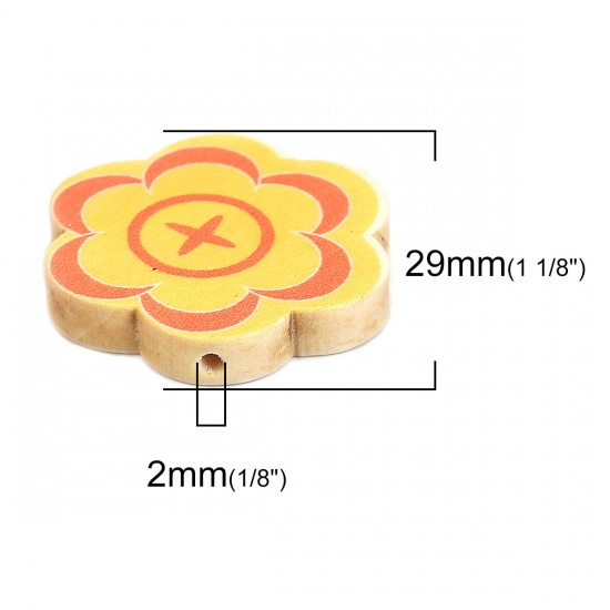 Picture of Wood Spacer Beads Flower Yellow About 29mm x 28mm, Hole: Approx 2mm, 10 PCs