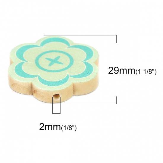 Picture of Wood Spacer Beads Flower Blue About 29mm x 28mm, Hole: Approx 2mm, 10 PCs