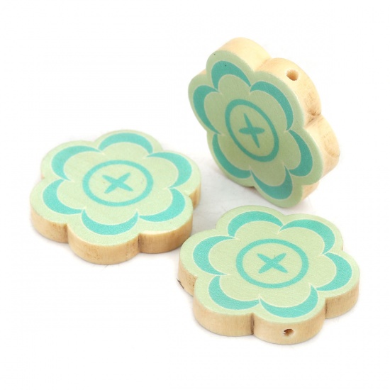 Picture of Wood Spacer Beads Flower Blue About 29mm x 28mm, Hole: Approx 2mm, 10 PCs